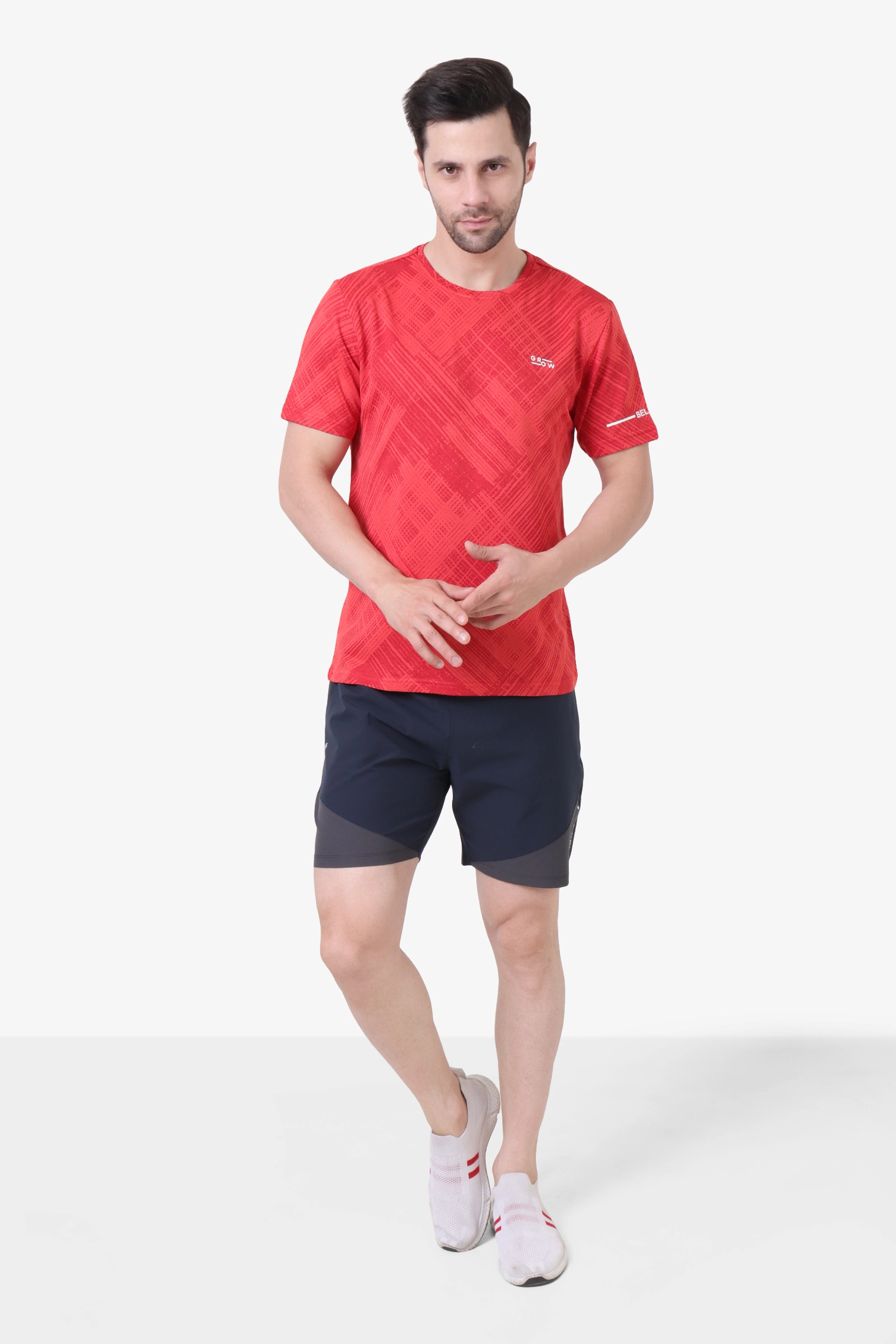 GROW ATHLEISURE -Ace Performance stlyish tshirt-Red-Casual Gym wear Sportswear (1)